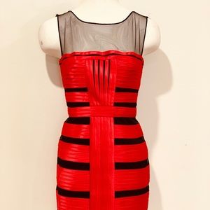 BCBG MAX AZRIA Red Satin Mesh Bandage Dress, sz 4